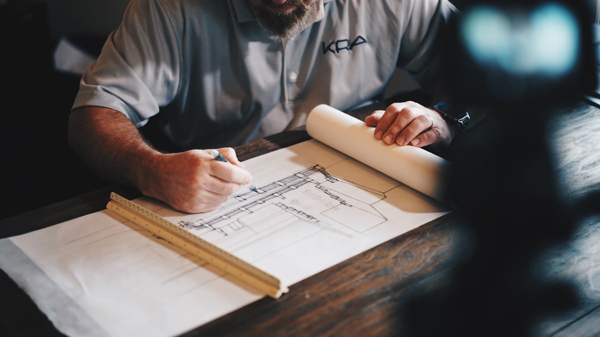 Estimator marking up construction drawings