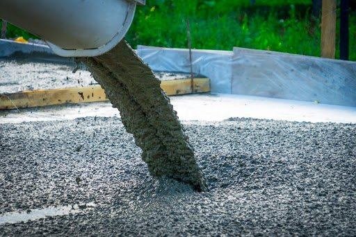 Concrete being discharged from a truck chute