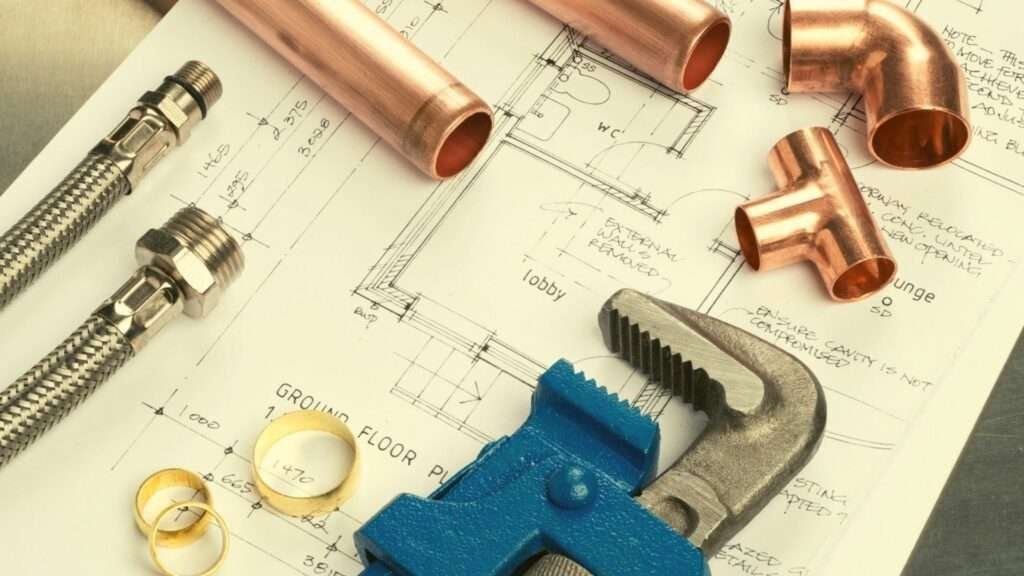 Copper fittings on a plumbing drawing