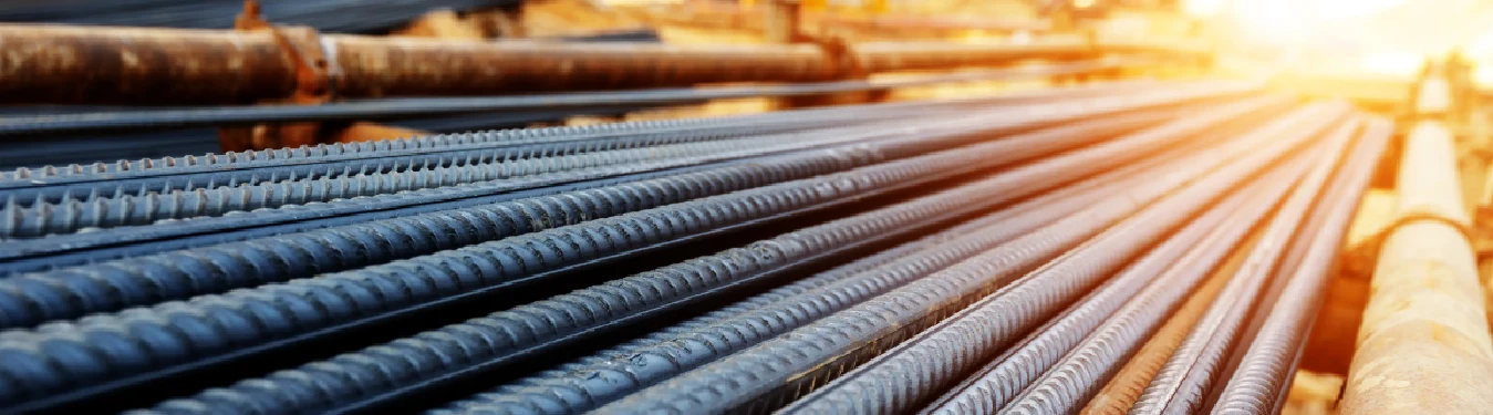 Bundles of reinforcing steel bar on a construction site